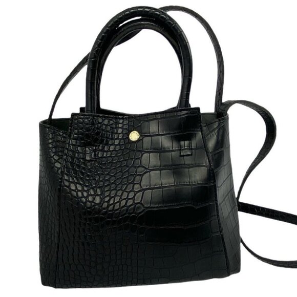 The Lovely Tote Vegan Leather Black‎ Purse Bag Shoulder Top Handle Faux Snake - Picture 1 of 14